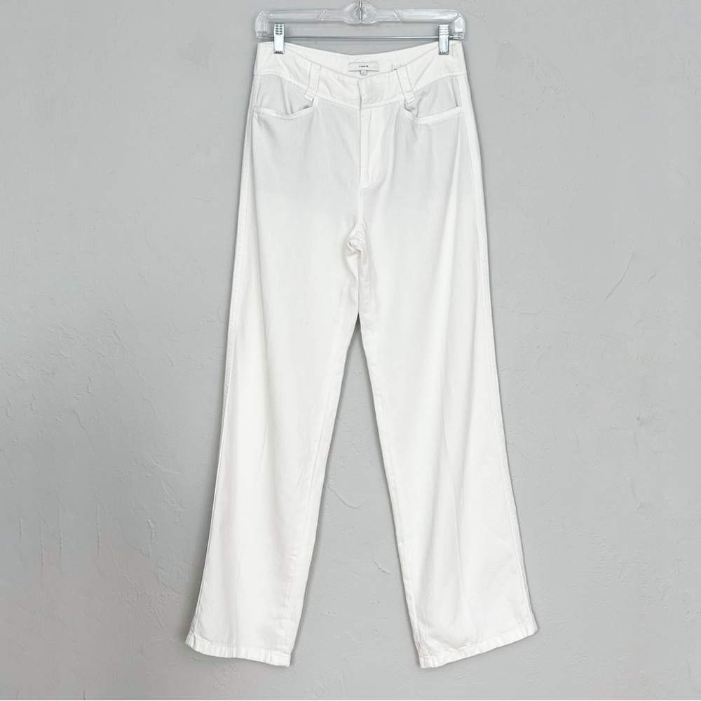 Vince White High Waist Straight Leg Pants Sz 4 Linen Blend - Picture 7 of 13